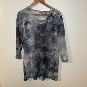 Chico's Easywear Womens Top‎ Size L Japanese Woman Print Stretch Office